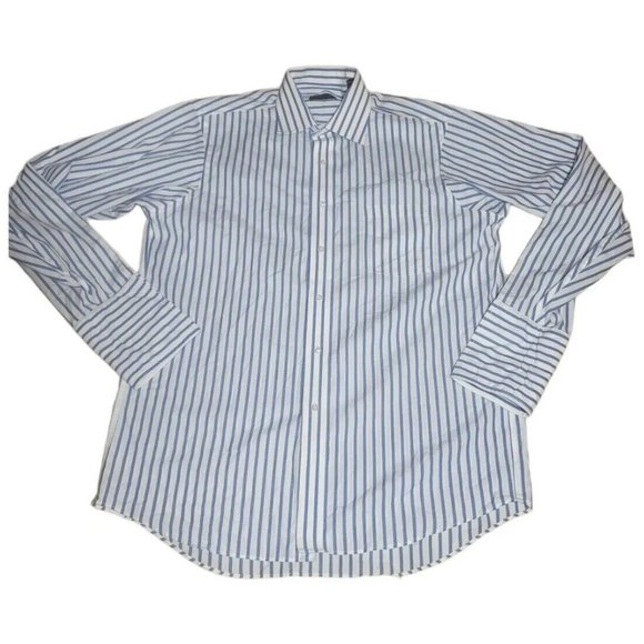 Donald Trump Signature Collection Striped Dress Shirt French Cuffs White Blue - Picture 2 of 10